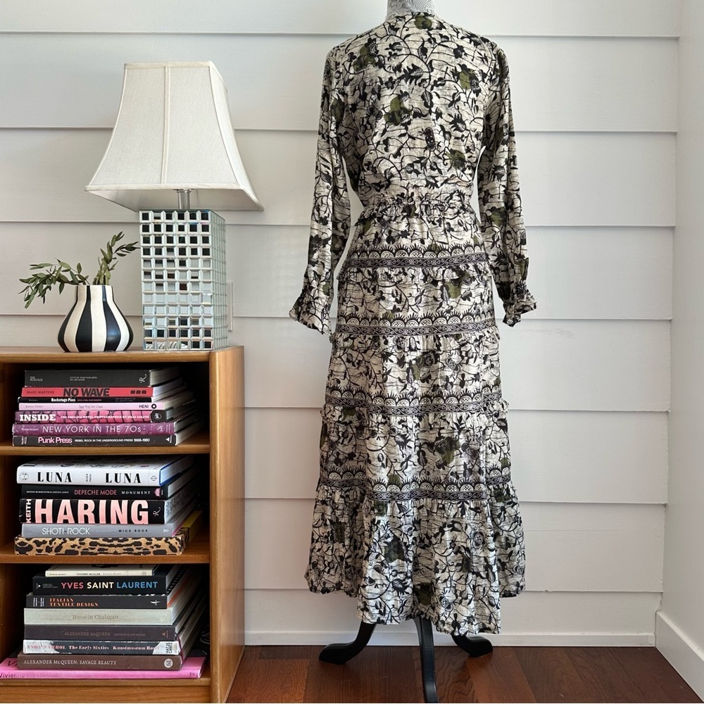 Caroline Constas Cotton Floral Print Tiered Midi Dress size M - Picture 4 of 10